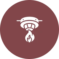 Fire alarm symbol on maroon background